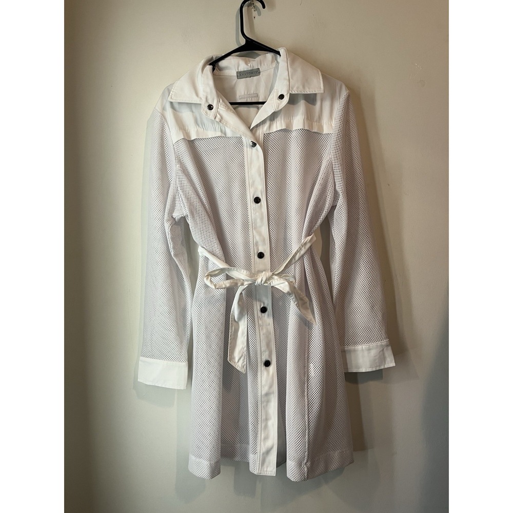 Anatomie Mesh White Trench Coat Belted Size‎ 12 Snap Closure Designer Chic